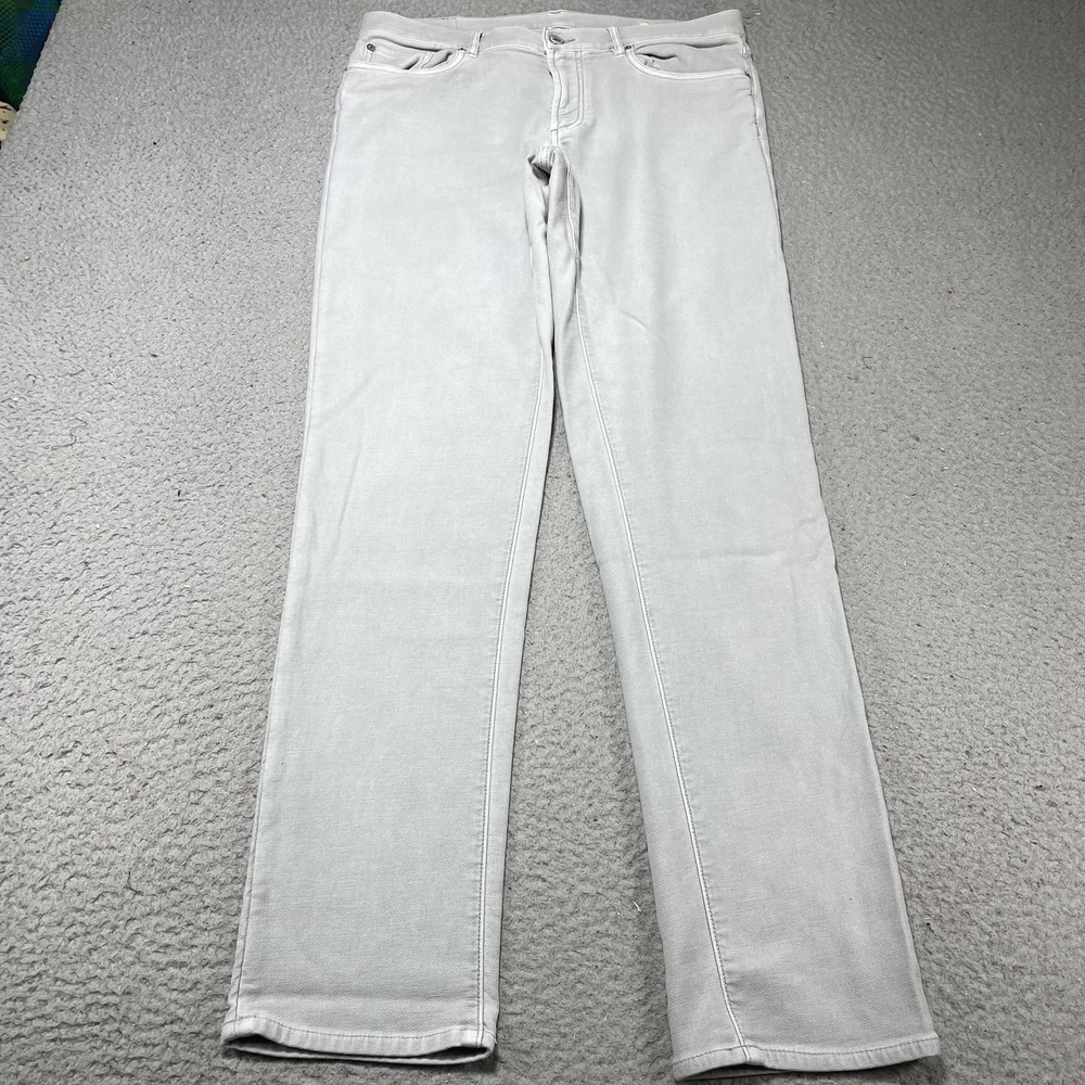 Faherty Jeans Mens 34x33 Gray Light Wash Slim Straight Stretch Denim Pants